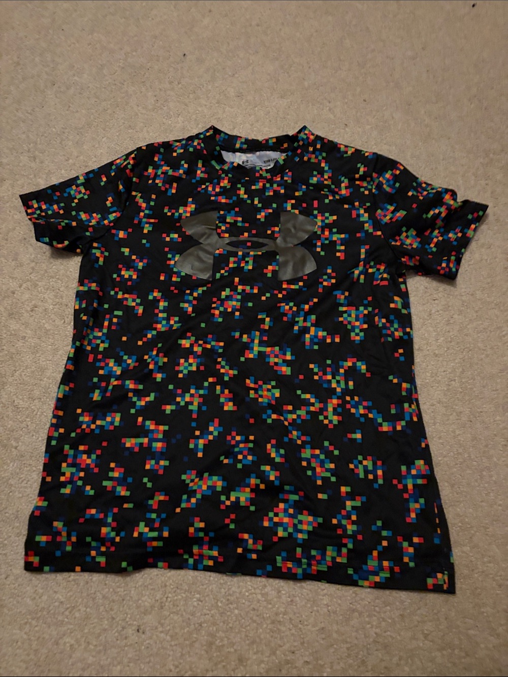 Under Armour Black Tee with Multicolor Pixel Pattern
